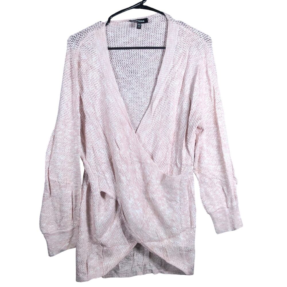 Express Women Sweater Pink Deep V Wrap Long Sleeve Knitted Acrylic Blend Medium
